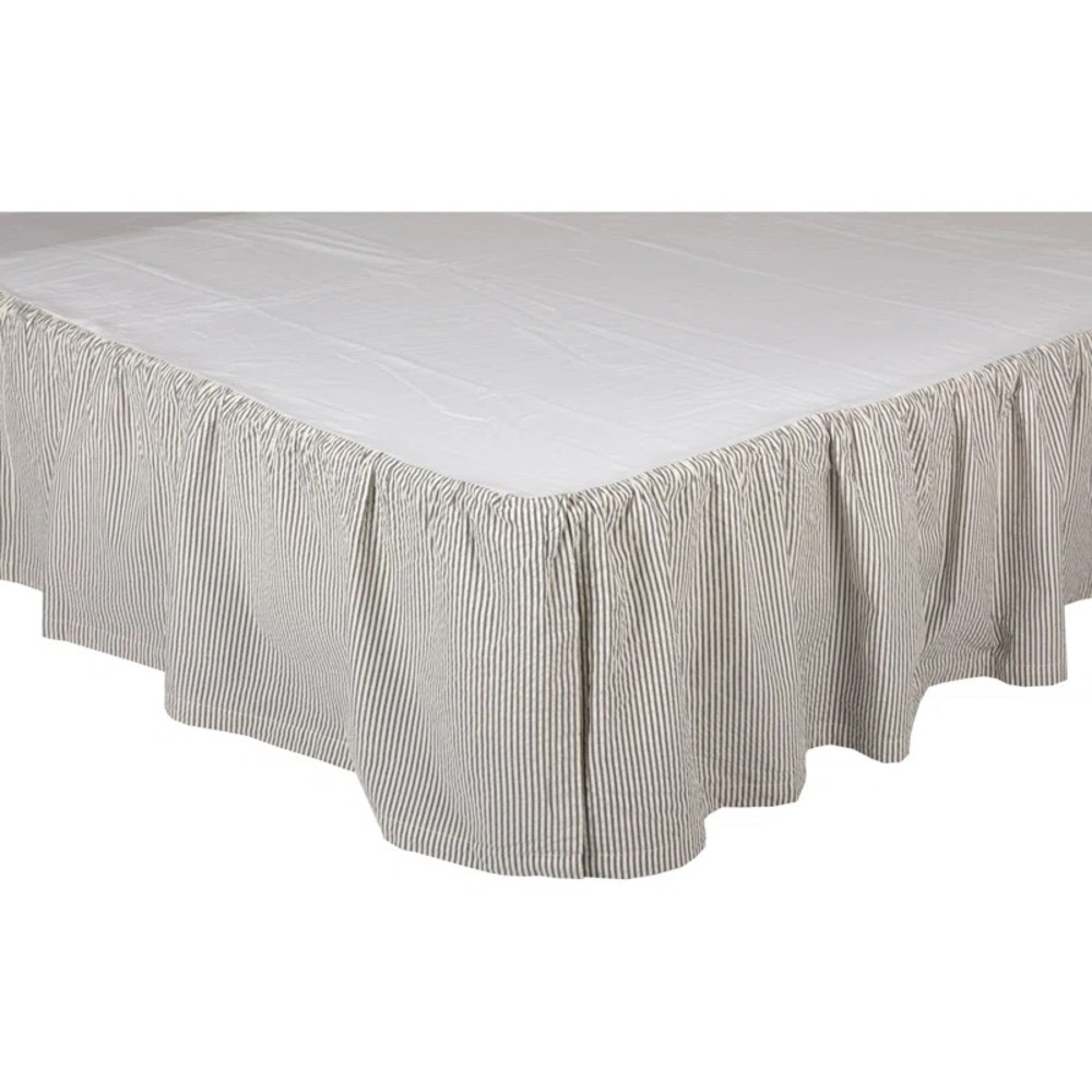 NWT Hatteras Seersucker Blue Tailored King Bed Skirt Ticking Stripe VHC Brands - Picture 3 of 6
